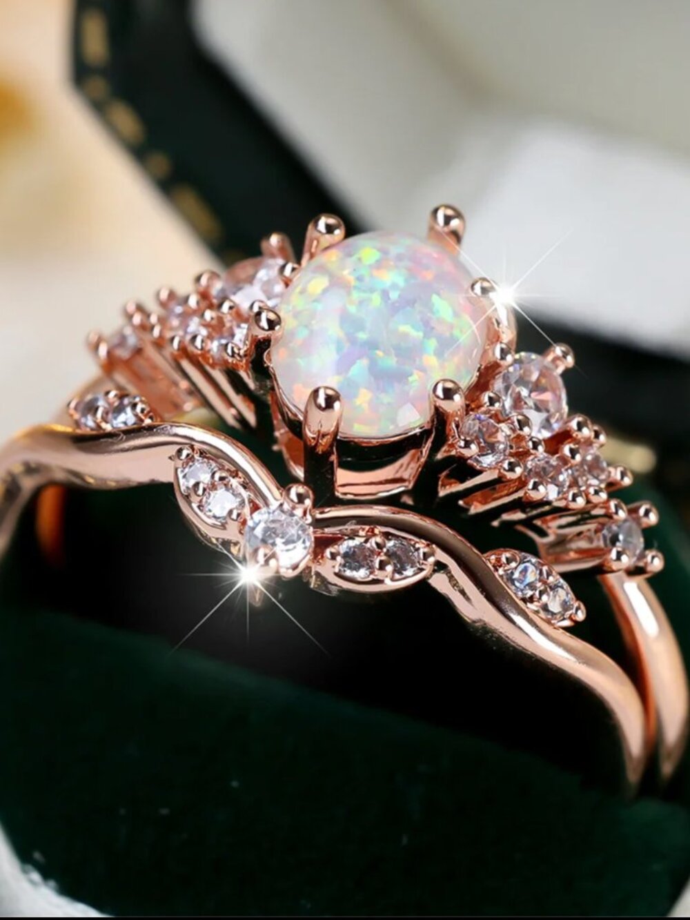 NEW 14k Rose Gold Diamond Ring Band Set of 2 Stackable Rings - Picture 3 of 4
